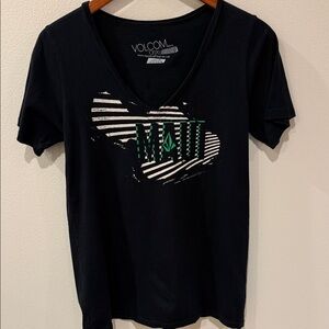 Volcom Black Tee with Green and White Graphic
